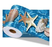 PRESSINART Franja de Papel Tapiz de Playa Borde de Pared Recorte de Borde Pelar Y Pegar 197 x 4 pulgada Patrón de Conchas de Mar Estrella de Mar Moldeado Decorativo de PVC Pegatinas para Decoración de