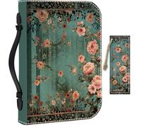 PRESSINART Funda para Biblia de Cuero Floral 11.2 x 8 x 2.3 Pulgada Estuche Vintage Impermeable de Cuero de Imitación PU Duradero Funda Protectora con Asa Cremallera Y Marcapáginas para Regalo