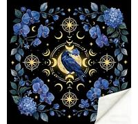 PRESSINART Mantel de Altar de Cuervo Tarot de 19.7 x 19.7 Pulgada Tapete de Adivinación de Terciopelo con Fase Lunar Flor Y Cuervo Cuadrado para Tarot para Rituales Espirituales Astrología Meditación