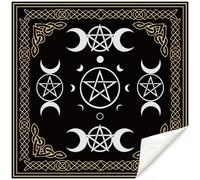PRESSINART Mantel de Altar de Fase Lunar Negro Y Dorado de 19.7 x 19.7 Pulgadas, Mantel de Terciopelo con Pentagrama Y Luna para Cartas de Tarot, Mesa Cuadrada para Rituales Espirituales, Astrología