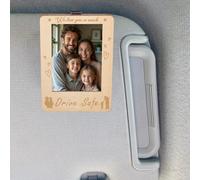 PRESSINART Porta Fotos de Coche con Clip Te Queremos Mucho Conduce Seguro Marco de Madera para Fotos de Coche con Clip de Acero Inoxidable para Gafas Rectángulo Accesorios Interiores Regalos