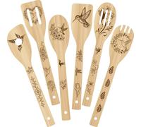 PRESSINART Set de Cucharas de Cocina de Pájaros de Animal 6 unidades 6 estilos para Cocina 2.4 x 11.8 pulgadas Bambú Duradero Espátula Utensilios de Cocina de Madera Floral para Regalos de Inauguració