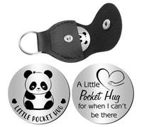 PRESSINART Token de Abrazo de Bolsillo Llavero Regalo de Relación A Distancia Recuerdos Panda Moneda de Acero Inoxidable Un Pequeño Abrazo de Bolsillo con Llaveros de Cuero de 12 Pulgada para Regalos