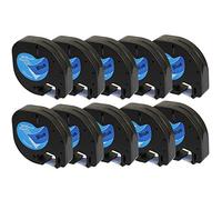 Prestige Cartridge 10 Casetes de Cinta compatibles con Dymo LetraTag 91205 S0721700 S0721650 Negro sobre Azul 12mm x 4m para DYMO LetraTag LT110T, LT100H, LT100T, QX50, XR