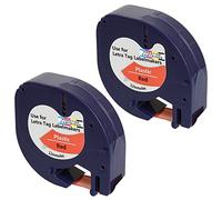 Prestige Cartridge 2 Casetes de Cinta compatibles con Dymo LetraTag 91203 S0721680 S0721630 Negro sobre Rojo 12mm x 4m para DYMO LetraTag LT110T, LT100H, LT100T, QX50, XR