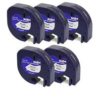Prestige Cartridge 5 Casetes de Cinta compatibles con Dymo LetraTag 12267 S0721530 S0721550 Negro sobre Transparente 12mm x 4m para DYMO LetraTag LT110T, LT100H, LT100T, QX50, XR