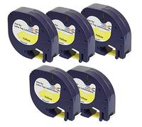 Prestige Cartridge 5 Casetes de Cinta compatibles con Dymo LetraTag 91202 S0721620 S0721670 Negro sobre Amarillo 12mm x 4m para DYMO LetraTag LT110T, LT100H, LT100T, QX50, XR