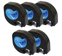 Prestige Cartridge 5 Casetes de Cinta compatibles con Dymo LetraTag 91205 S0721700 S0721650 Negro sobre Azul 12mm x 4m para DYMO LetraTag LT110T, LT100H, LT100T, QX50, XR