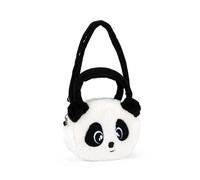 PRESTIGE & DELUXE Bolso bolso con bandolera - Peluche Bag Mofu Mofu Panda Blanco Negro - Tejido Terciopelo para Mujer 27 x 15 cm + Llavero