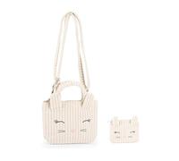 PRESTIGE & DELUXE Bolso con bandolera 32 x 34 cm con cartera - Shopping Bag Mofu Mofu conejo - tejido aterciopelado color blanco para mujer + llavero