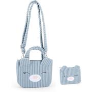 PRESTIGE & DELUXE Bolso con bandolera - Shopping Bag Mofu Mofu azul osito Dim. 32 x 34 cm con cartera - tejido aterciopelado color azul para mujer + llavero