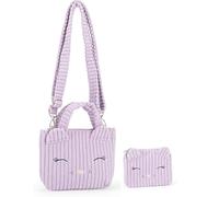 PRESTIGE & DELUXE Bolso con bandolera - Shopping Bag Mofu Mofu Gattina Dim. 32 x 34 cm con cartera - tejido aterciopelado color lila violeta para mujer + llavero