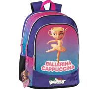 PRESTIGE & DELUXE Brainrot - Mochila con diseño de bailarina y capuchina, 3 compartimentos con cremallera, para escuela primaria + juego de escritura, llavero Brainrot y 10 tarjetas