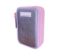 PRESTIGE & DELUXE Estuche de color liso con 3 cremalleras Gradient Glamour Elegant Rosa Violeta completo de papelería para escuela niña niña + llavero y bolígrafo de color