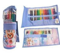 PRESTIGE & DELUXE Estuche enrollable Pool Over Color Unidad Oso Unicornio con 25 ceras de colores para la escuela - Cierre de + llavero