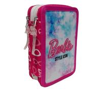 PRESTIGE & DELUXE Estuche escolar compatible con Barbie 3 pisos completo rosa azul + regalo llavero lentejuelas y bolígrafo de color, multicolor, standard, Estuche
