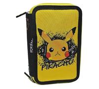 PRESTIGE & DELUXE Estuche escolar compatible con Pokemon 3 pisos para la escuela completo de papelería, bolígrafos, lápices, colores + llavero personaje de regalo