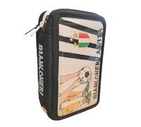 PRESTIGE & DELUXE Estuche escolar con 3 cremalleras bianconeri de por vida, con 18 lápices y 18 rotuladores, 3 bolígrafos, lápiz, goma, sacapuntas, regla y tijeras + llavero