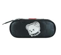 PRESTIGE & DELUXE Estuche escolar diseño 38 Bear plata negro ovalado cierre cremallera 22x8x5 cm + regalo llavero lentejuelas y bolígrafo multicolor