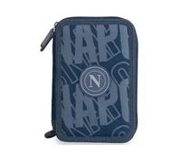 PRESTIGE & DELUXE Estuche escolar oficial de 3 cremalleras Napoli 45 piezas, azul | Rotuladores, ceras, papelería incluida, bolígrafos, cremalleras reforzadas + llavero equipo