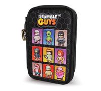 PRESTIGE & DELUXE Estuche escolar Stumble Guys personajes - Pool Over 3 pisos completo negro multicolor + llavero personaje de regalo, multicolor, standard, Estuche