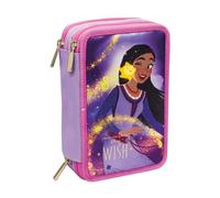 PRESTIGE & DELUXE Estuche escolar Wish Strong Heart Corazón 3 pisos cremallera completo + llavero lentejuelas y doble juego de colores - 12 lápices y 12 rotuladores, multicolor, standard, Estuche