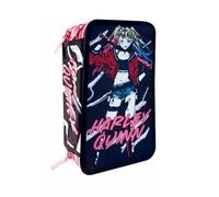 PRESTIGE & DELUXE Estuche Harley Quinn Rebel Girl con rotuladores, lápices y papelería escolar - 3 niveles cierre cremallera + llavero de regalo