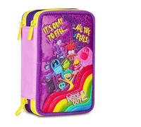 PRESTIGE & DELUXE Estuche Inside Out 2 para escuela primaria, triple estuche portalápices y portalápices lleno con 18 lápices de colores, 18 rotuladores + paquete de 12 rotuladores de colores