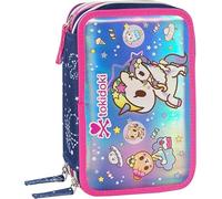 PRESTIGE & DELUXE Estuche Tokidoki Escuela Primaria Triple Compartimento, Portalápices y Portalápices Completo con 18 Lápices de Colores, 18 Rotuladores + Regalo, Llavero Lentejuelas y Bolígrafo de