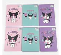 PRESTIGE & DELUXE Kuromi - Lote de 6 cuadernos Rigo 1R | 24 hojas papel 100 g + llavero lentejuelas y bolígrafo multicolor
