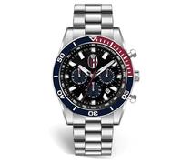PRESTIGE & DELUXE Lowell Bologna - Reloj de pulsera para hombre con cronógrafo, colección temporada histórica, correa de acero inoxidable, esfera de 42 mm en caja y llavero de fútbol