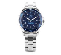 PRESTIGE & DELUXE Lowell Napoli - Reloj de pulsera para hombre con correa de acero inoxidable y esfera de 41 mm en embalaje oficial + llavero de fútbol, multicolor, piccolo