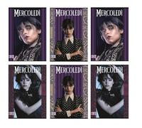 PRESTIGE & DELUXE Mercoledi - Juego de 6 cuadernos de rayas con rayas y rayas B - Formato A4 21 x 29,7 cm para la escuela - 30% más de páginas + llavero de lentejuelas de regalo