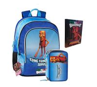 PRESTIGE & DELUXE Mochila Brainrot Ballerina Tung Tung Tung 3 compartimentos con cremallera para escuela primaria + Estuche de 3 pisos completo de papelería + diario + juego escritura, llavero