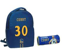 PRESTIGE & DELUXE Mochila compatible con NBA Golden State Stephen Curry Dim: 43 cm x 30 cm x 17 cm, respaldo y correas acolchadas para la escuela y el tiempo libre + Estuche cilíndrico con cremallera