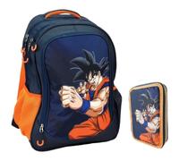 PRESTIGE & DELUXE Mochila escolar compatible con Dragonball redonda 3 compartimentos cremallera para niños primaria mediana + estuche 2 niveles cremallera + kit bolígrafos