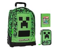 PRESTIGE & DELUXE Mochila escolar compatible con Minecraft Pixel para niños + estuche de 3 niveles completo de papelería + diario 2025/2026 + 7 bolígrafos borrables y llavero silbato