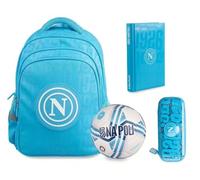 PRESTIGE & DELUXE Mochila escolar Napoli Azul con mini balón + estuche ovalado + diario + llavero equipo