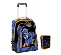 PRESTIGE & DELUXE Mochila escolar Sonic 2 + Estuche de 3 pisos completo de papelería + regalo reloj digital Sonic y 7 bolígrafos borrables, multicolor, standard, Clásico