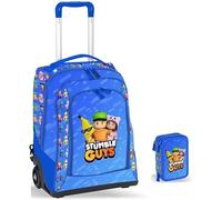 PRESTIGE & DELUXE Mochila escolar Stumble Guys azul + Estuche de 3 pisos completo + 7 bolígrafos borrables y llavero personaje, multicolor, standard, Mochila