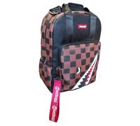 PRESTIGE & DELUXE Mochila para la escuela o la oficina, la universidad, diseño 38 gráficos a cuadros con tiburón, 40 x 30 x 16 cm + 7 bolígrafos borrables y llavero silbato
