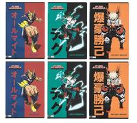 PRESTIGE & DELUXE Paquete de 6 cuadernos My Hero Accademia cuadrícula 5 mm con margen Q - Formato A4 21 x 29,7 cm 30% más páginas para la escuela + regalo llavero silbato