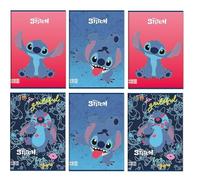 PRESTIGE & DELUXE Paquete de 6 cuadernos Stitch cuadros 5 mm - Formato A4 21 x 29,7 cm para la escuela - 30% más páginas maxi + llavero silbato de regalo