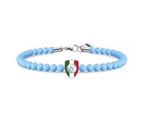 PRESTIGE & DELUXE Pulsera Napoli con cuentas azules y colgante escudo tricolor L 19,5 cm - Accesorio oficial fútbol + llavero equipo