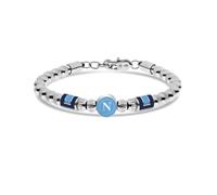 PRESTIGE & DELUXE Pulsera oficial del Nápoles de acero hipoalergénico con logotipo símbolo, ajustable de 18,5 a 22 cm, cierre de mosquetón + llavero del equipo