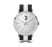 PRESTIGE & DELUXE Reloj de pulsera Lowell Tidy Juventu Bianconeri con correa de tela, esfera de 39 mm plateada en caja + llavero de fútbol, multicolor, piccolo