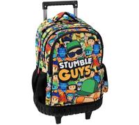 PRESTIGE & DELUXE Stumble Guys - Mochila escolar redonda con 3 compartimentos con cremallera para niños primaria mediana + set escritura
