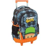 PRESTIGE & DELUXE Stumble Guys - Mochila escolar redonda con 3 compartimentos con cremallera para niños primaria mediana + 7 bolígrafos borrables y juego de escritura
