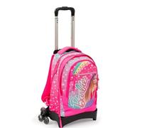 PRESTIGE & DELUXE Trolley con mochila desmontable 3 ruedas compatible con Barbie Rosa para la escuela + regalo 7 bolígrafos multicolor y llavero lentejuelas, multicolor, standard, Clásico