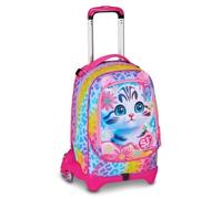 PRESTIGE & DELUXE Trolley escolar Jack 3 ruedas desmontable Cat & Air Gatito, 3 en 1 para escuela primaria niña + 7 bolígrafos borrables y llavero lentejuelas